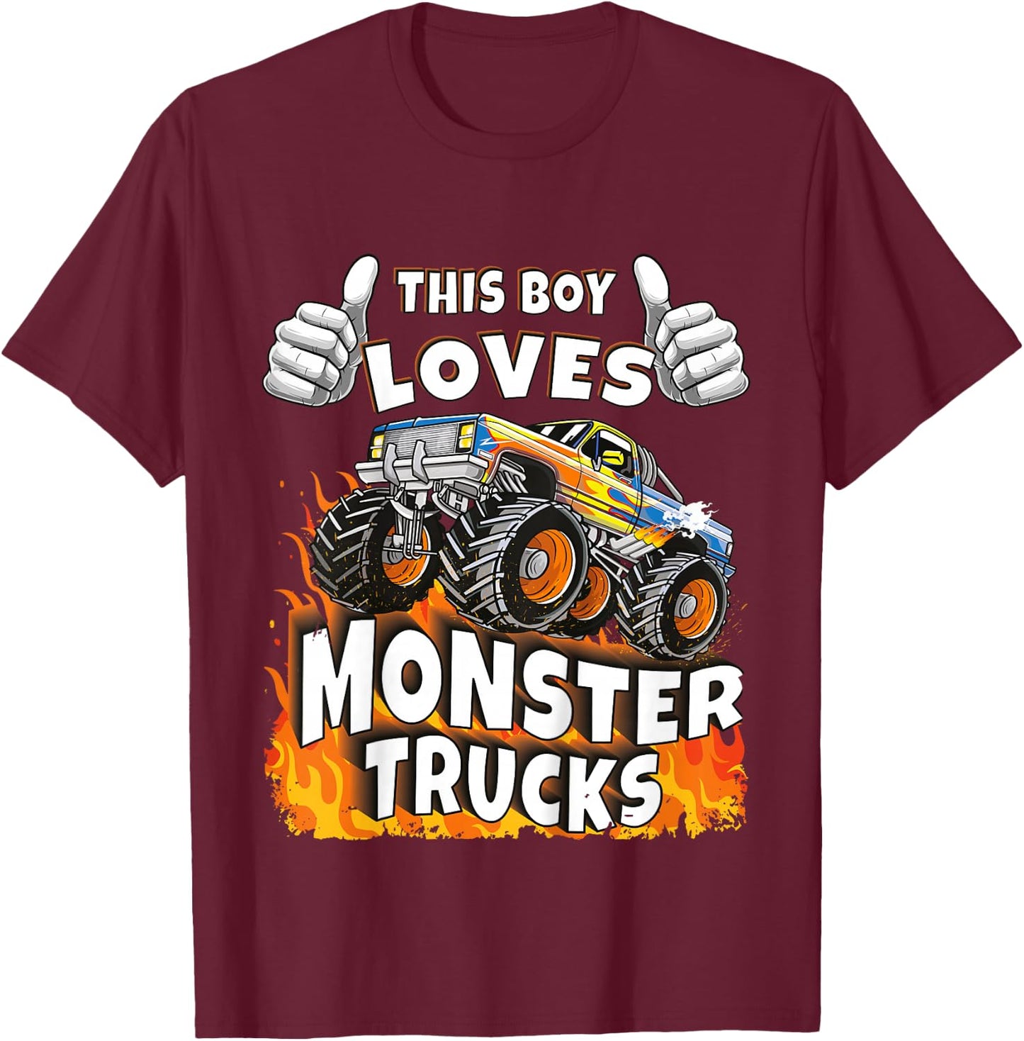 Kids This Boy Loves Monster Trucks Boys Kids T-Shirt - T-Shirt | Maroon