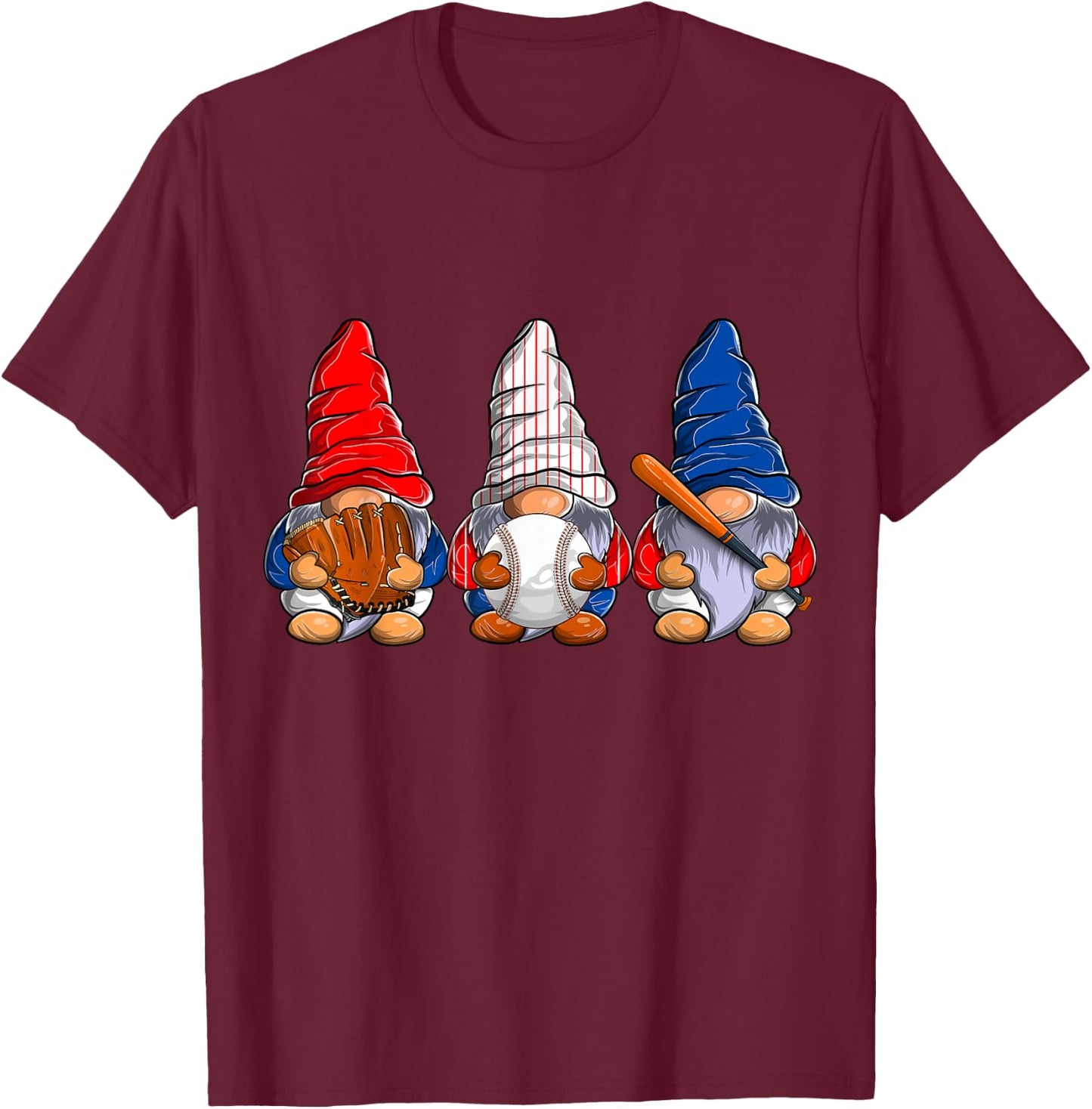 Three Baseball Gnomes, Softball Gnome, Funny Sport Baseball T-Shirt - T-Shirt | Maroon