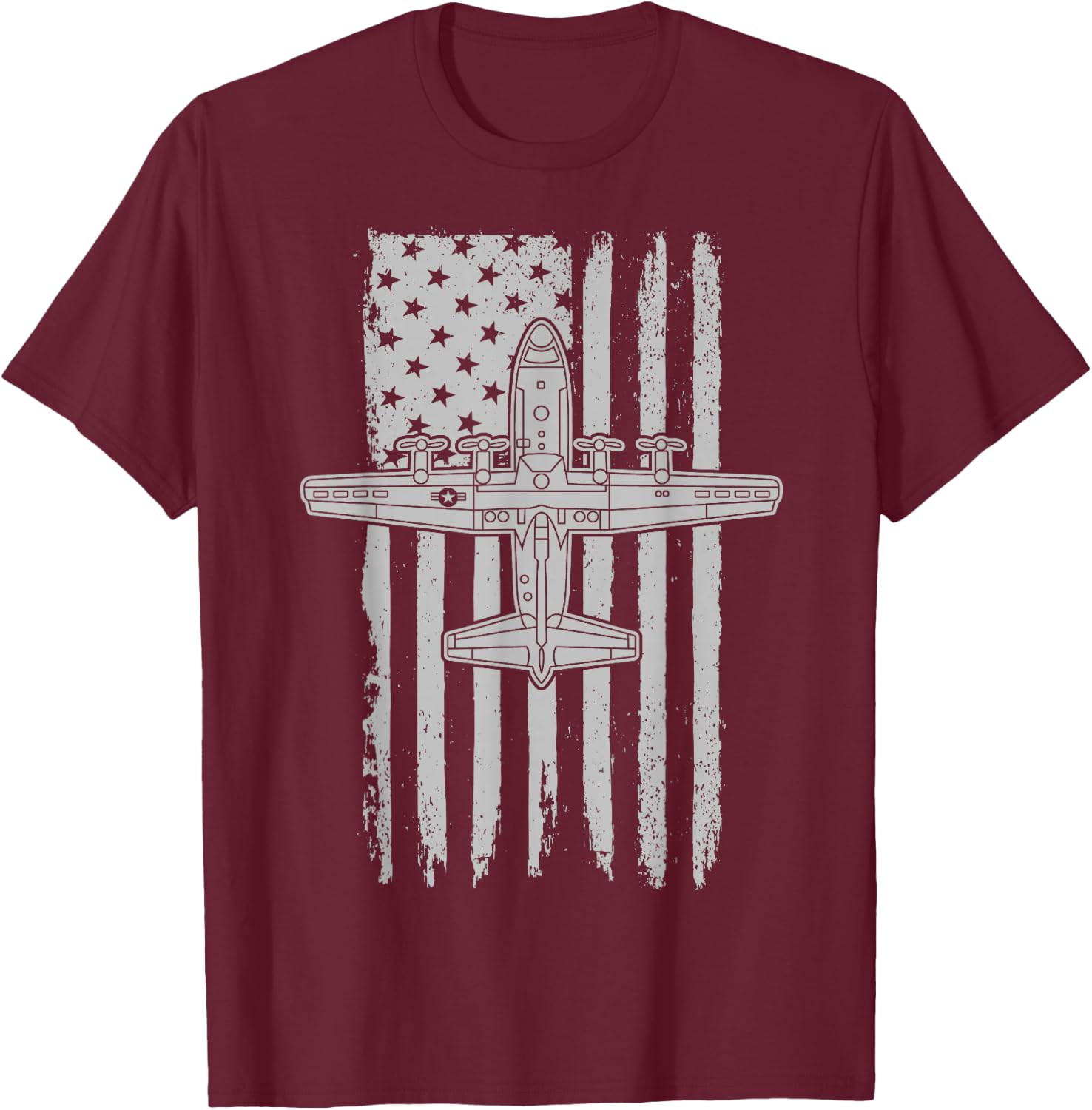 C130 Hercules American Flag Runway Military Airplane C130 T-Shirt - T-Shirt | Maroon