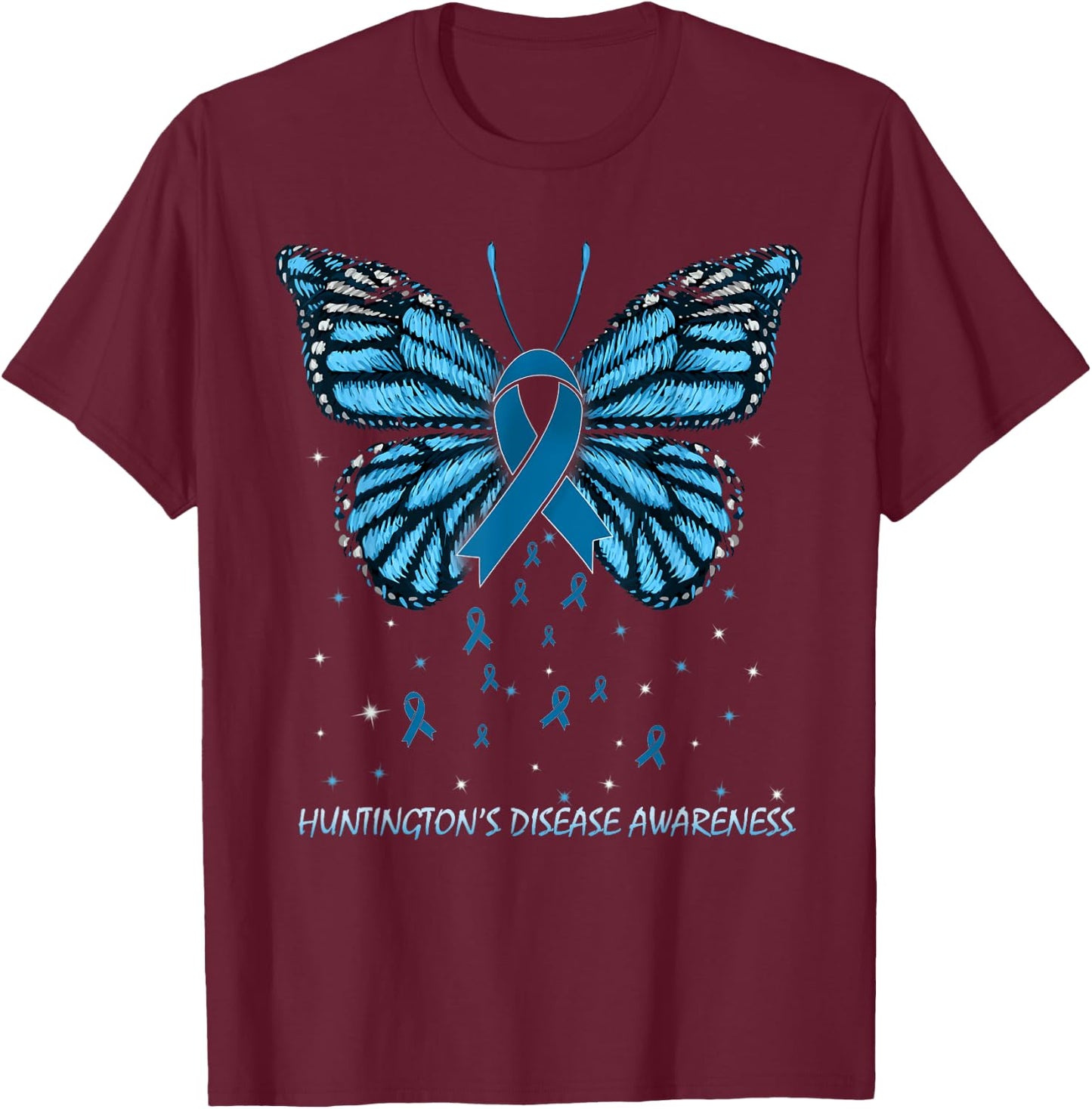 Huntington's Disease Awareness Butterfly T-Shirt - T-Shirt | Maroon