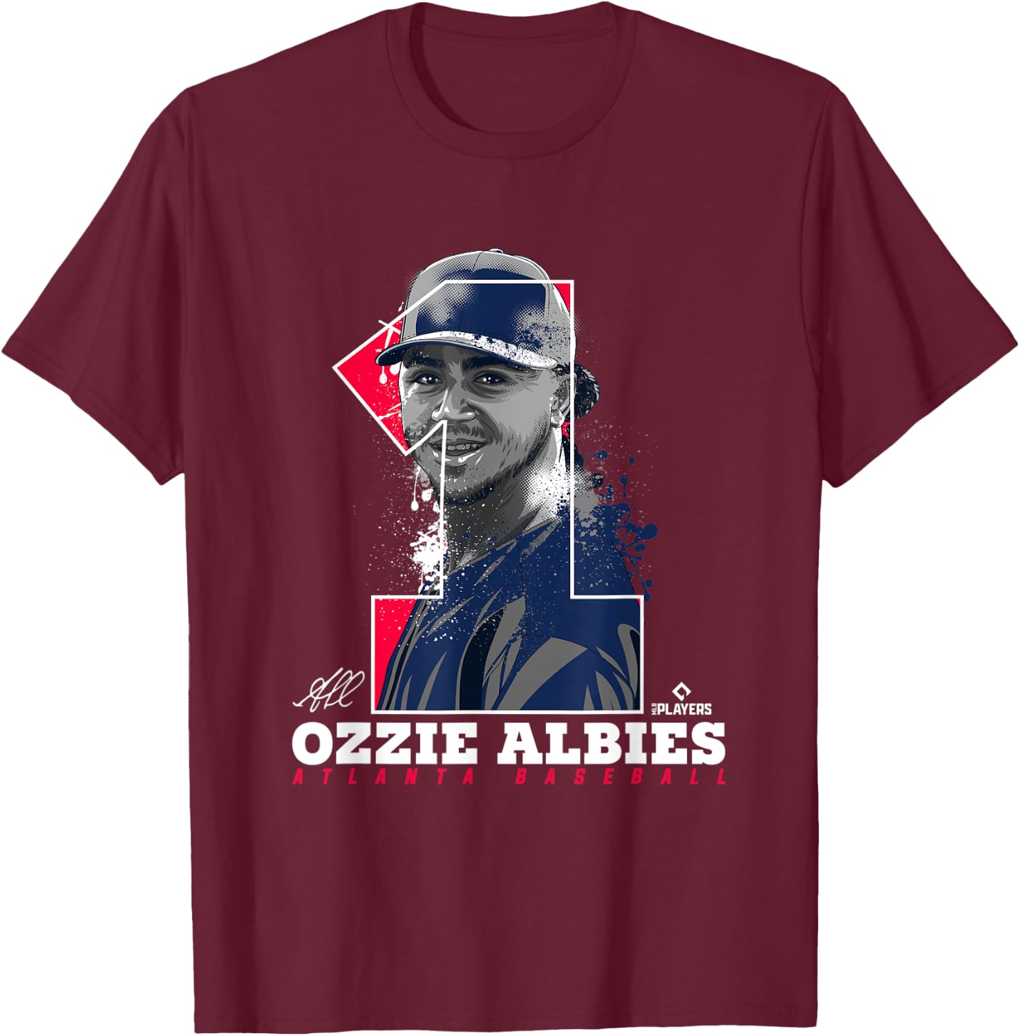 Ozzie Albies Silhouette Bolly Atlanta MLBPA T-Shirt - T-Shirt | Maroon