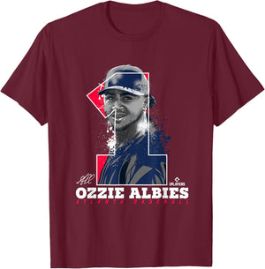 Ozzie Albies Silhouette Bolly Atlanta MLBPA T-Shirt - T-Shirt | Maroon