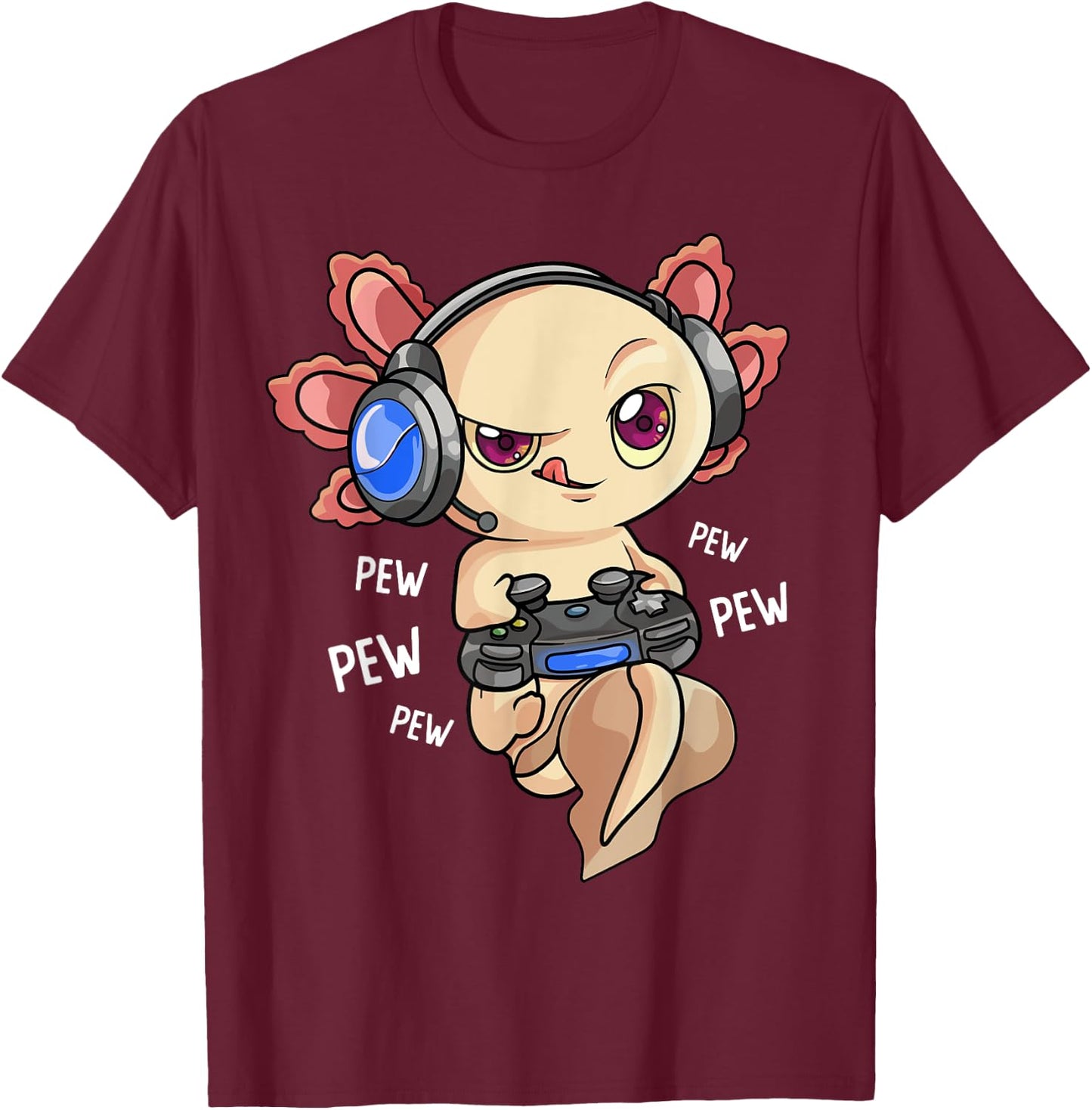 Gaming Axolotl Shirt Kids Boys Gamers - Kawaii Video Game T-Shirt - T-Shirt | Maroon