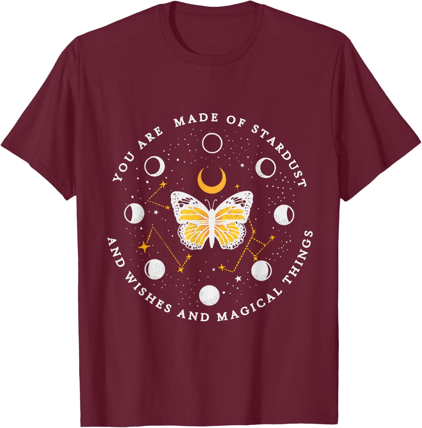 You are made of stardust - Celestial Butterfly Moon Phase T-Shirt - T-Shirt | Maroon