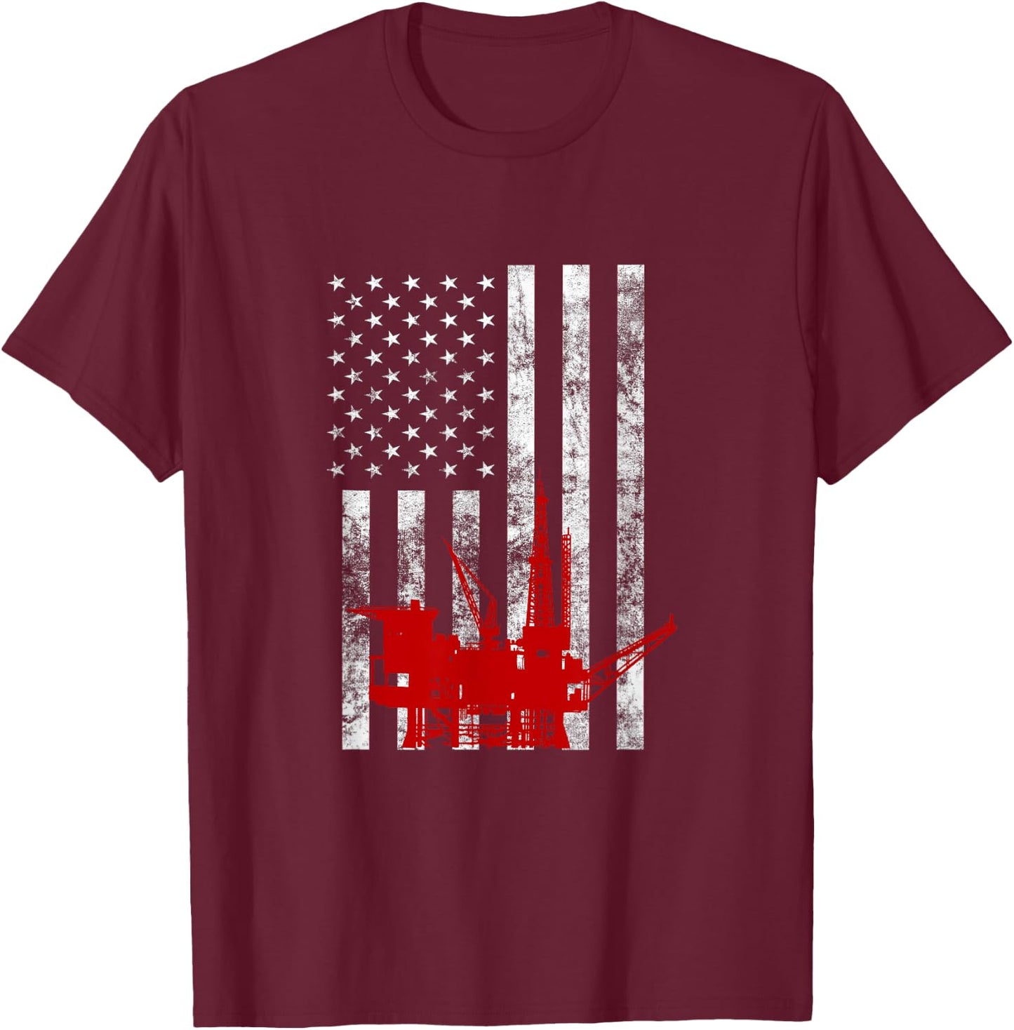 Oil Rig Drilling US Flag Oilfield Worker American Oil Worker T-Shirt - T-Shirt | Maroon