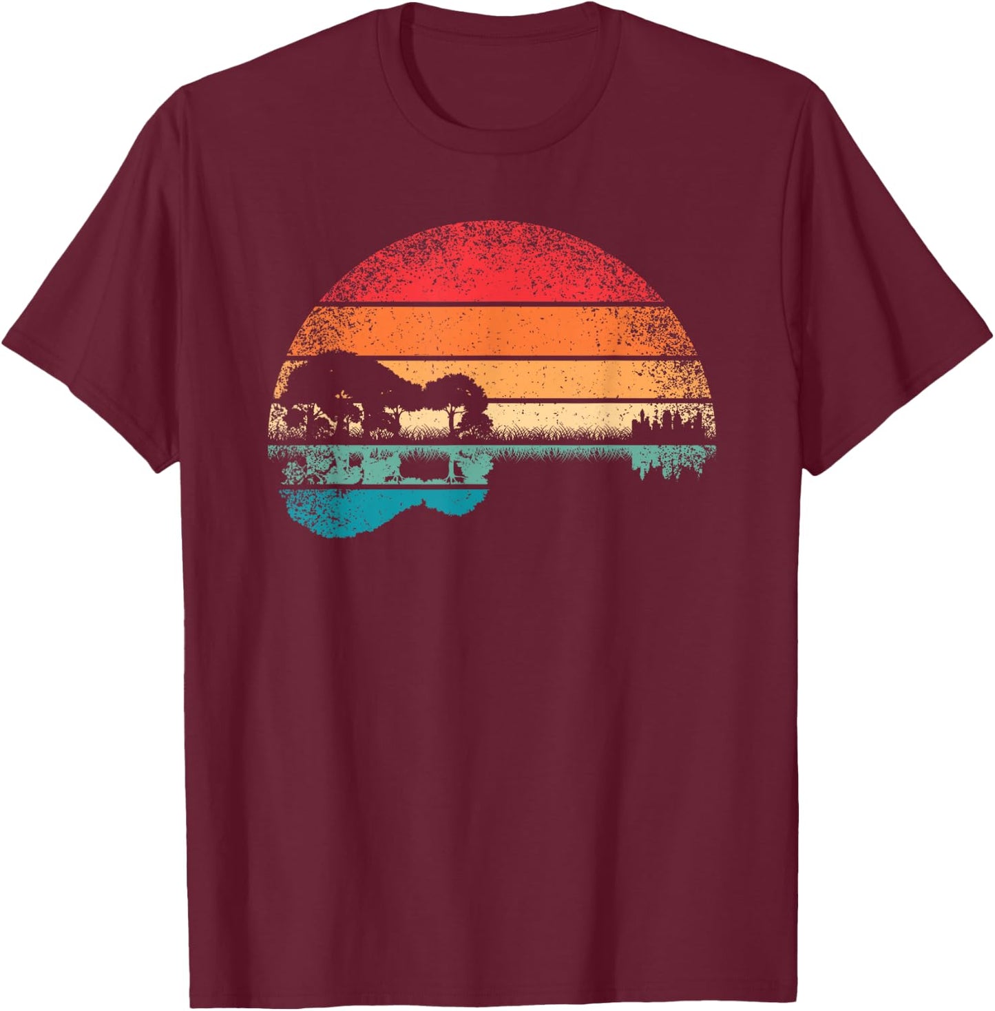 Retro Acoustic Guitar Lake Guitarist Music Rock Men Women T-Shirt - T-Shirt | Maroon