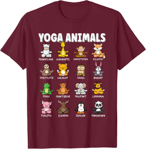 Funny Cute Animals in different Yoga Positions | Yoga Animal T-Shirt - T-Shirt | Maroon