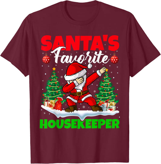 Xmas Dabbing Santa's Favorite Housekeeper Christmas T-Shirt - T-Shirt | Maroon