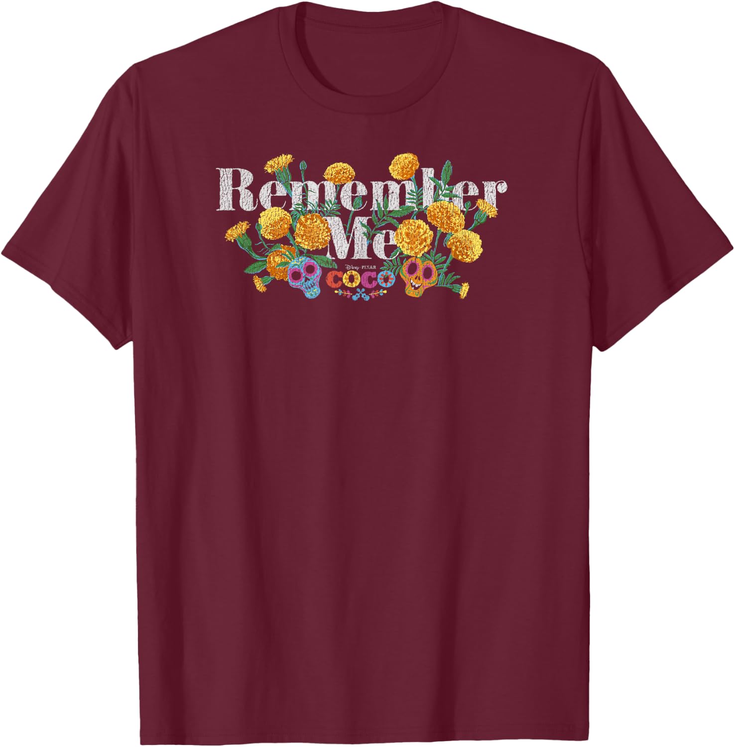 Disney Pixar Coco Remember Me Floral Logo T-Shirt - T-Shirt | Maroon