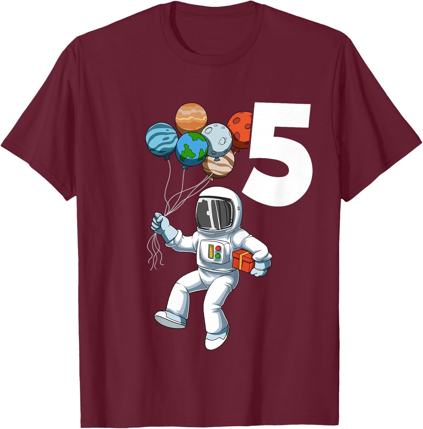Astronaut Birthday Outfit 5 Outer Space 5th Birthday Party T-Shirt - T-Shirt | Maroon