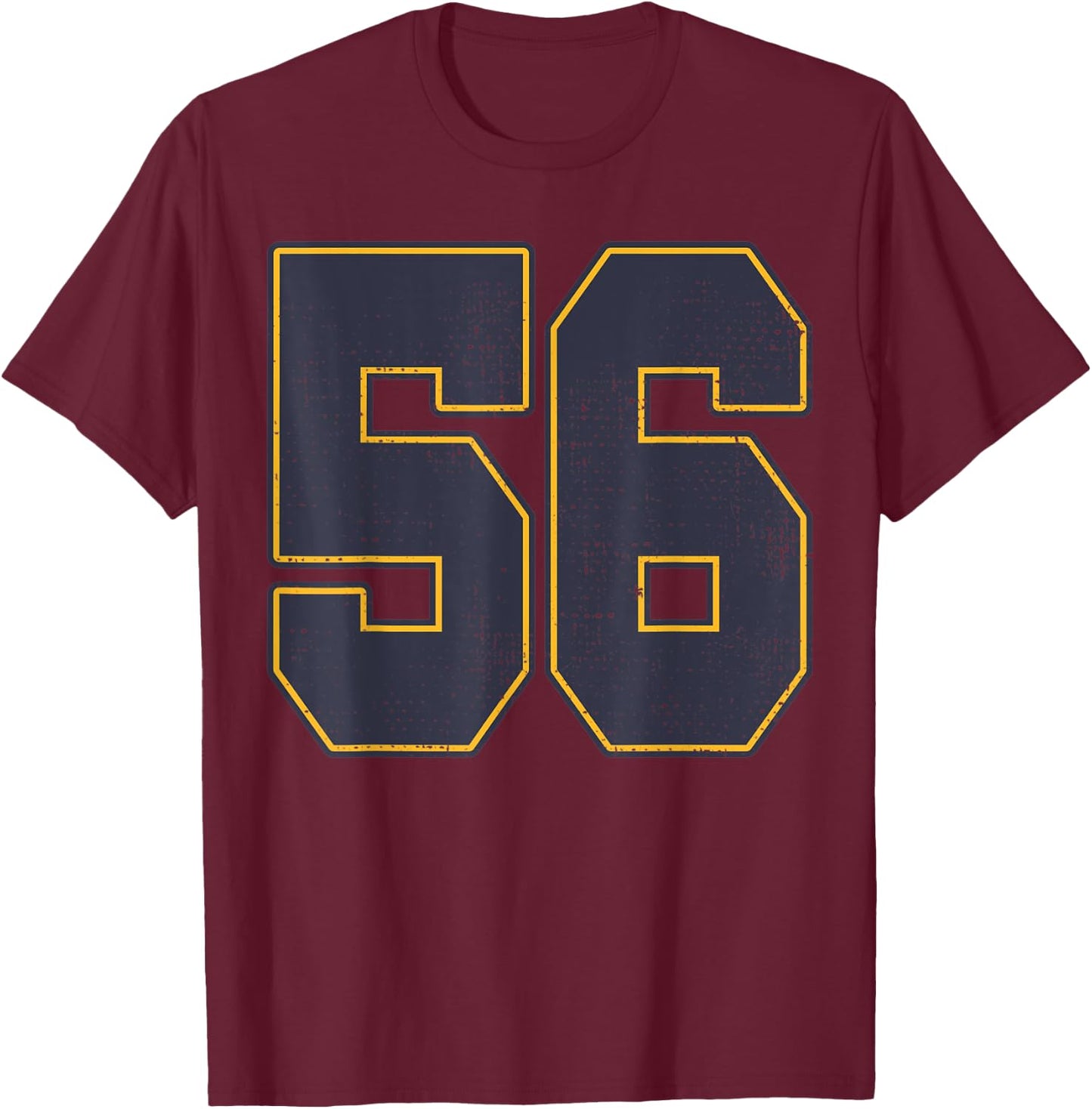 #56 Outline Number 56 Fan Varsity Sports Team Red Jersey T-Shirt - T-Shirt | Maroon