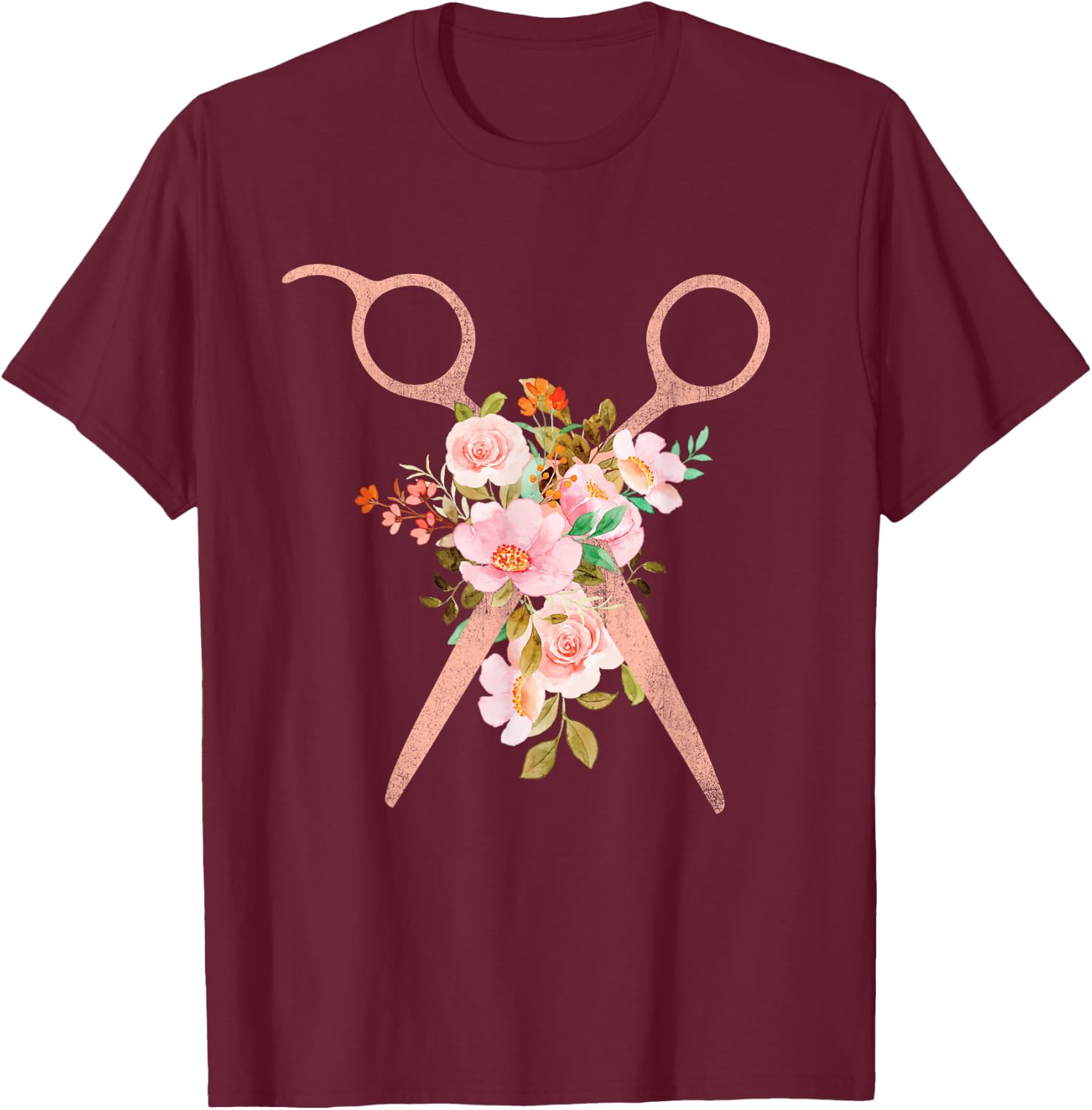 Hairstylist Floral Scissors - Hairdresser Barber Salon Shop T-Shirt - T-Shirt | Maroon
