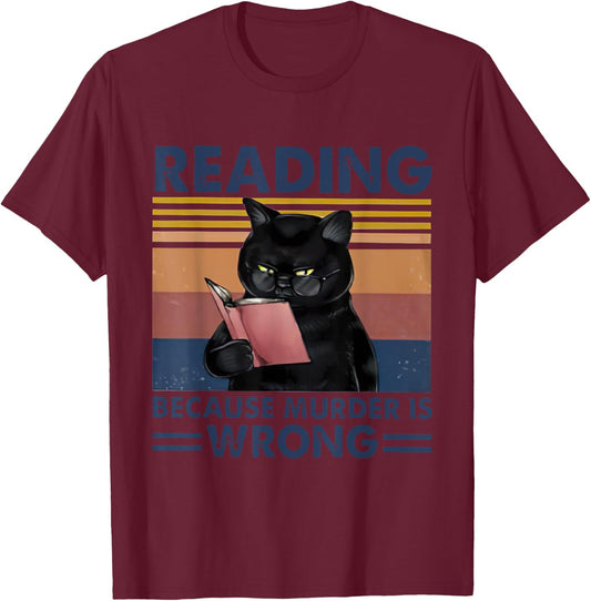 Reading Because Murder Is Wrong Vintage Reader Cat Women T-Shirt - T-Shirt | Maroon