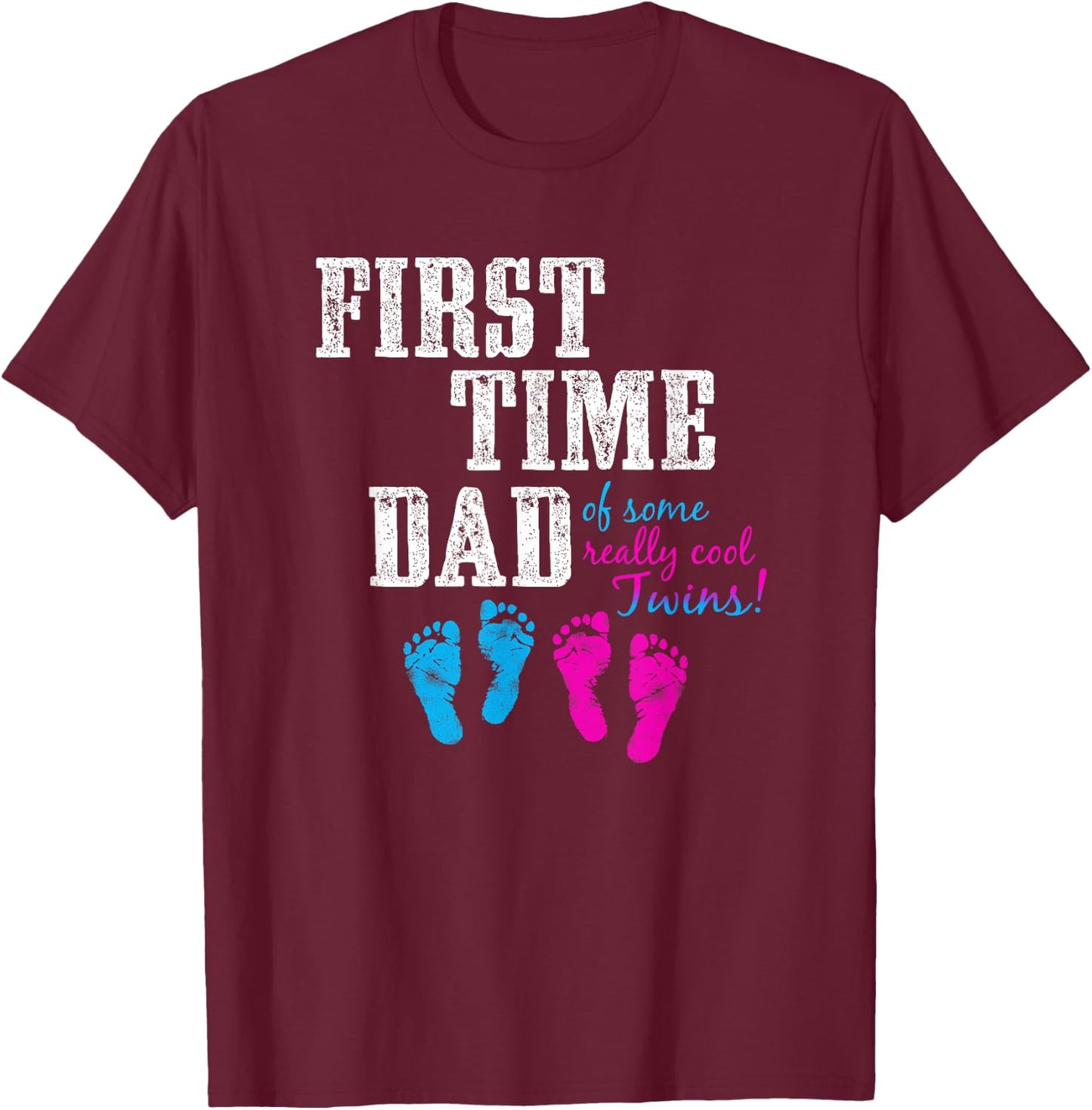 First Time Dad, Daddy of BG Twins, Father's Day Gift Shirt T-Shirt - T-Shirt | Maroon