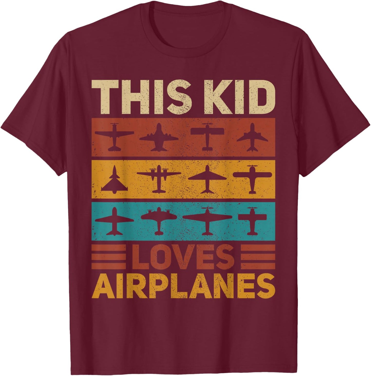 This Kid Loves Airplanes Pilot Plane Aviation Retro Airplane T-Shirt - T-Shirt | Maroon