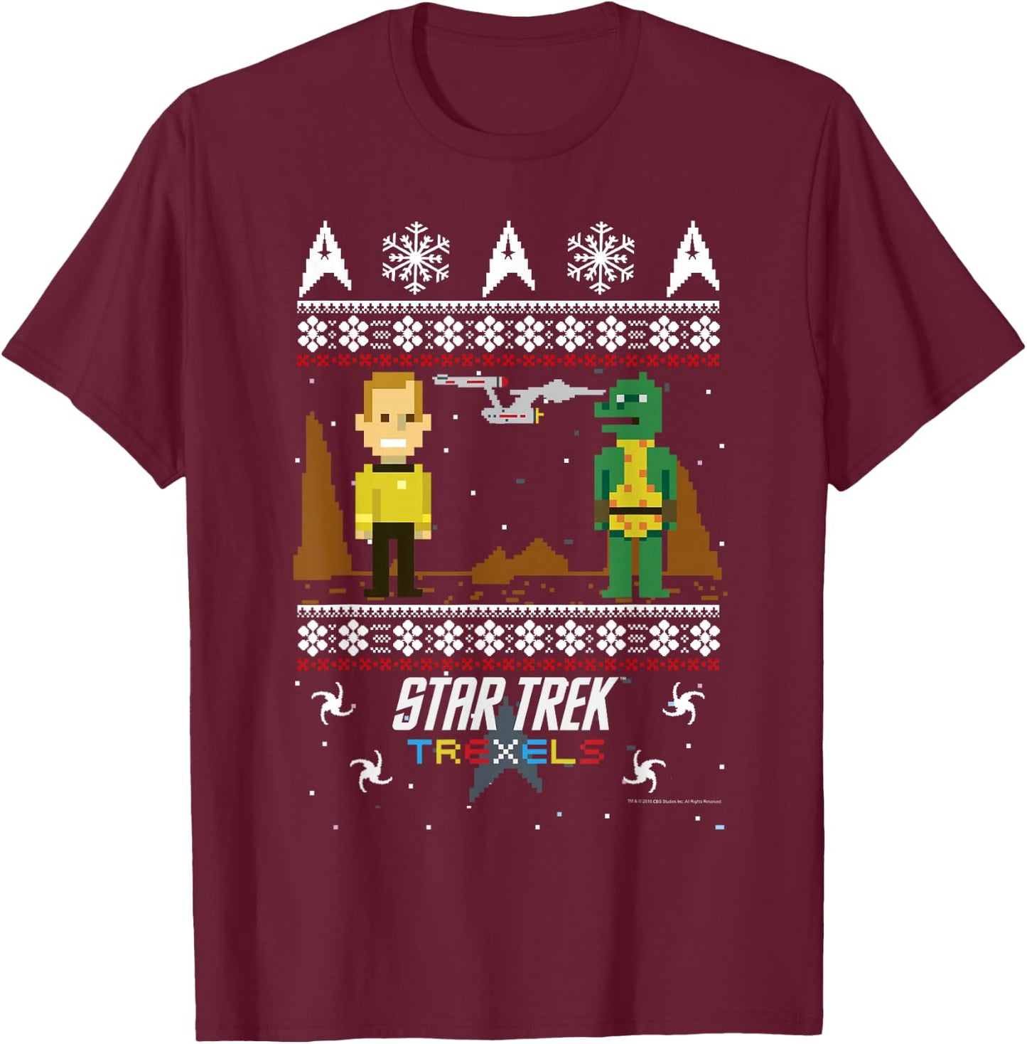 Star Trek Trexels Ugly Christmas Sweater Graphic T-Shirt - T-Shirt | Maroon
