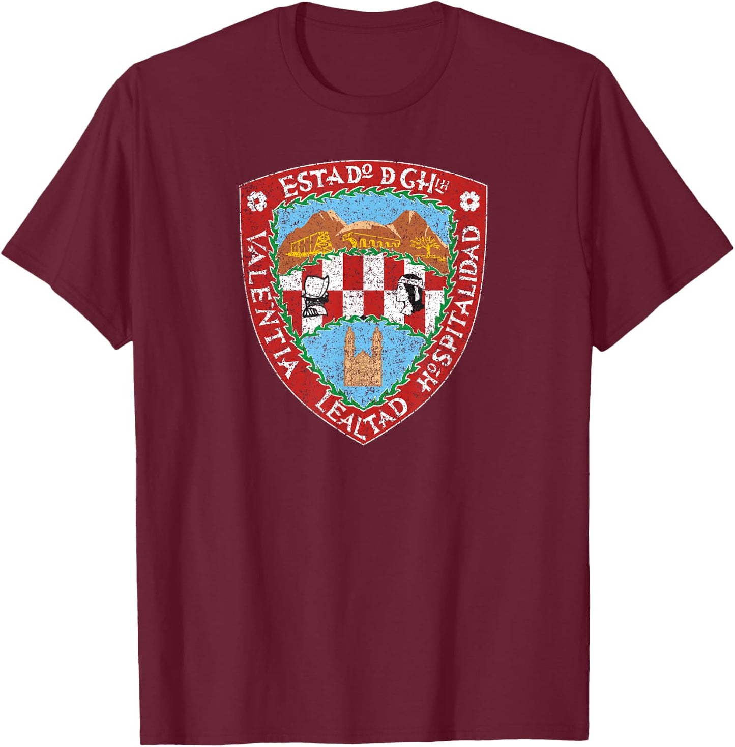 State of Chihuahua Mexico Flag Coat of Arms T-Shirt - T-Shirt | Maroon