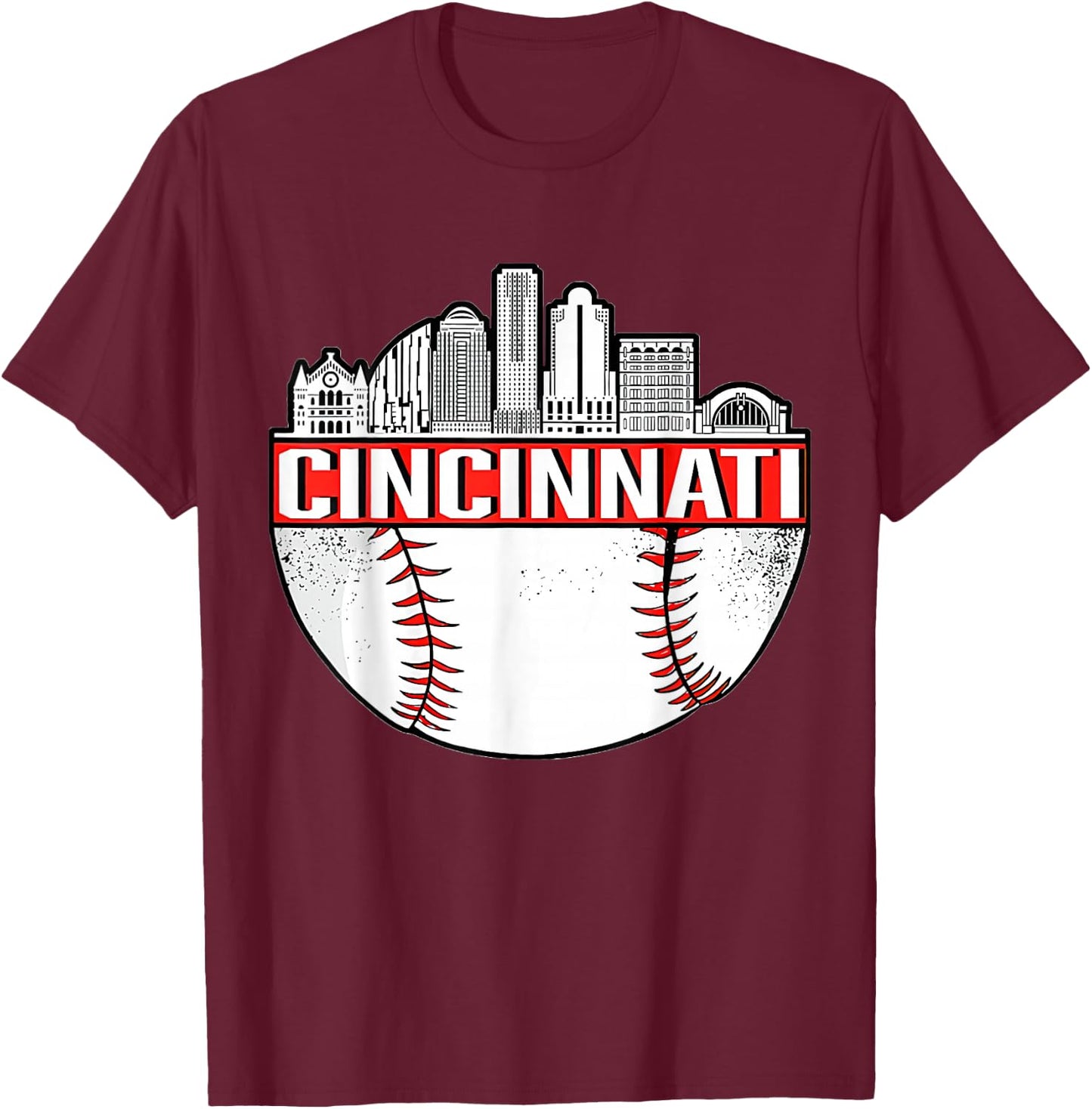 Vintage Cincinnati Ohio Skyline Apparel T-Shirt - T-Shirt | Maroon