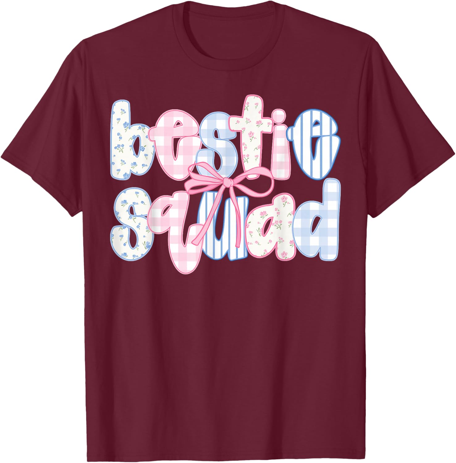 Bestie Squad Coquette Bow Best Friends Matching Girls T-Shirt - T-Shirt | Maroon