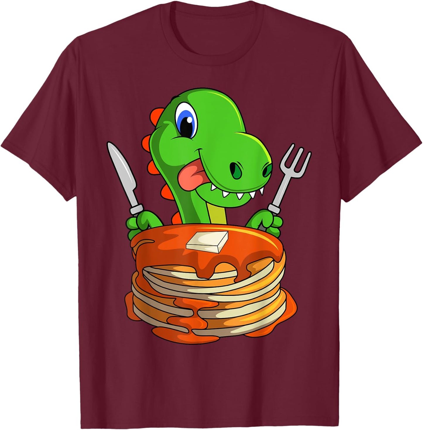 Pancakes Waffle Dinosaur Breakfast Flapjack Trex Food T-Shirt - T-Shirt | Maroon