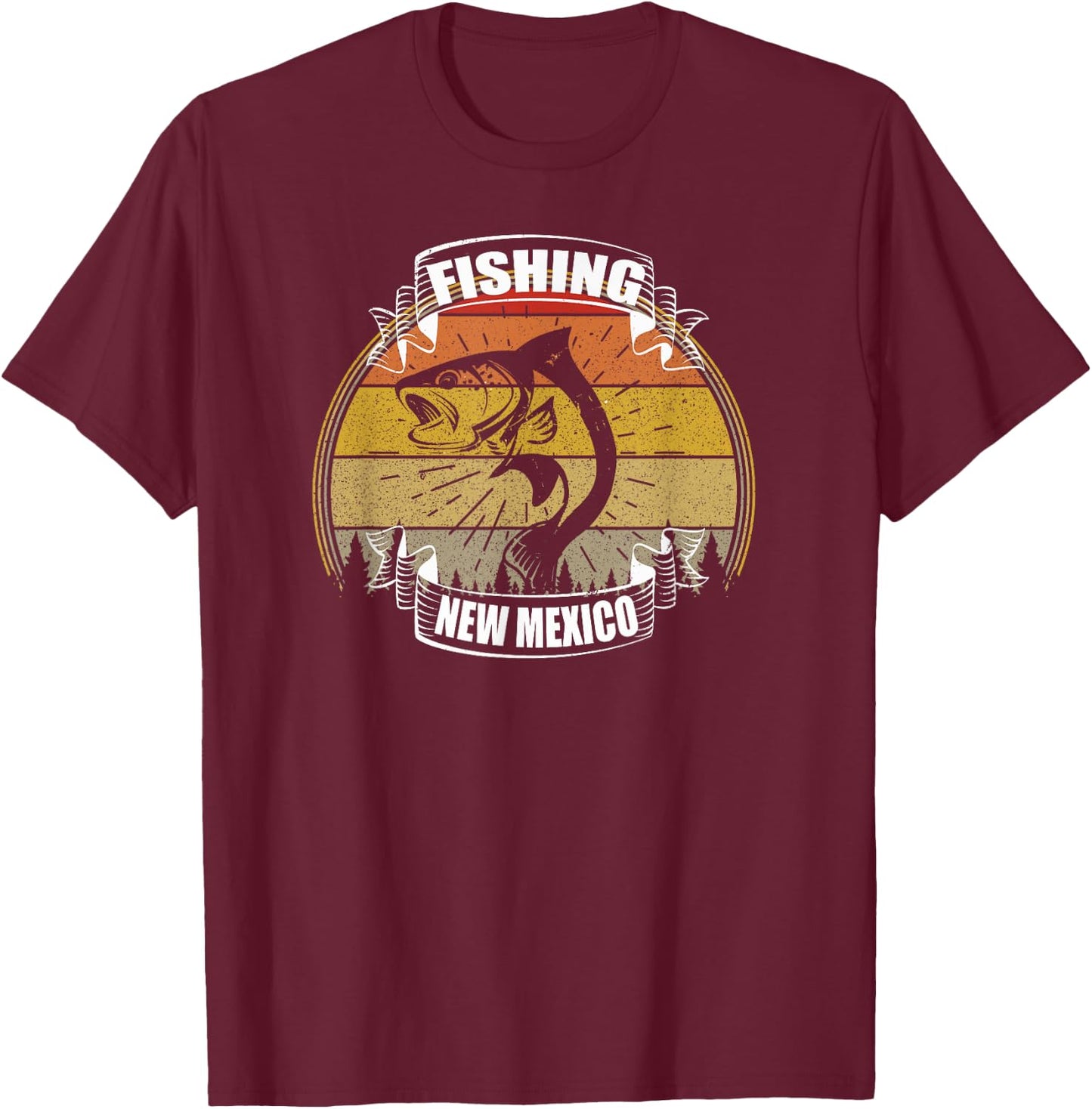 State of New Mexico Fisherman Sunset Fish New Mexico Fishing T-Shirt - T-Shirt | Maroon