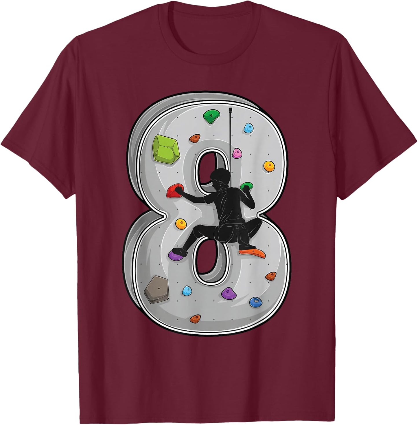 8 Year Old Rock Climbing 8th Birthday Adventures Climber T-Shirt - T-Shirt | Maroon