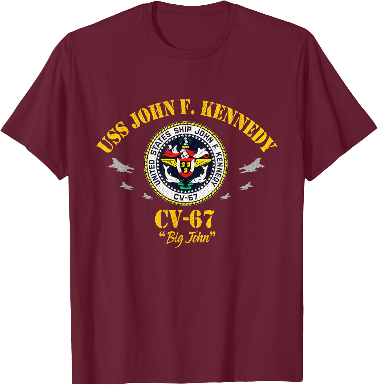 USS John F. Kennedy CV-67 Aircraft Carrier Veteran Flag T-Shirt - T-Shirt | Maroon