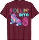 Rolling Into 8 Birthday Party Roller Skating Cute Girl Skate T-Shirt - T-Shirt | Maroon