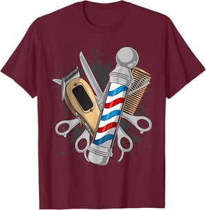 Barbers Pole Scissor Hair Clippers Comb T-Shirt - T-Shirt | Maroon