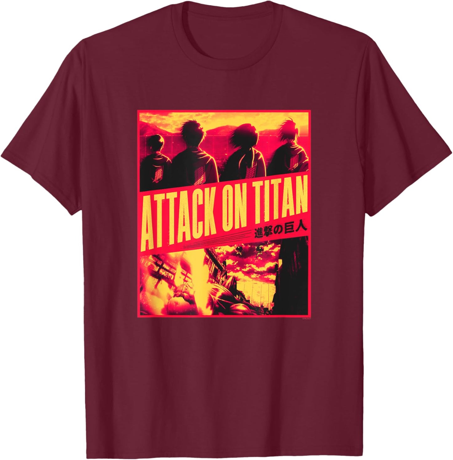 Attack on Titan Season 3 Slanted Type Attack Anime T-Shirt - T-Shirt | Maroon