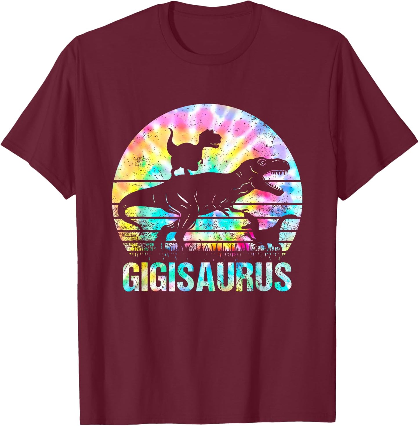 Gigisaurus T Rex Dinosaur Gigi Saurus Tie Dye Vintage T-Shirt - T-Shirt | Maroon
