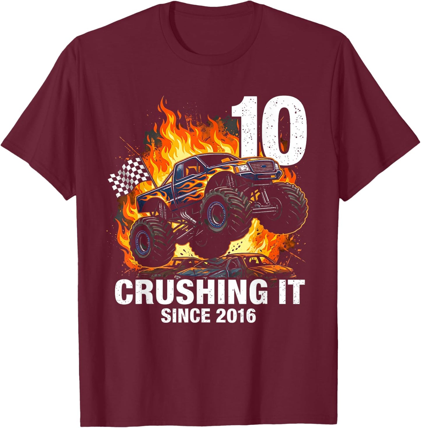 10th Birthday Truck Turning 10 Years Old Boy Born in 2016 T-Shirt - T-Shirt | Maroon