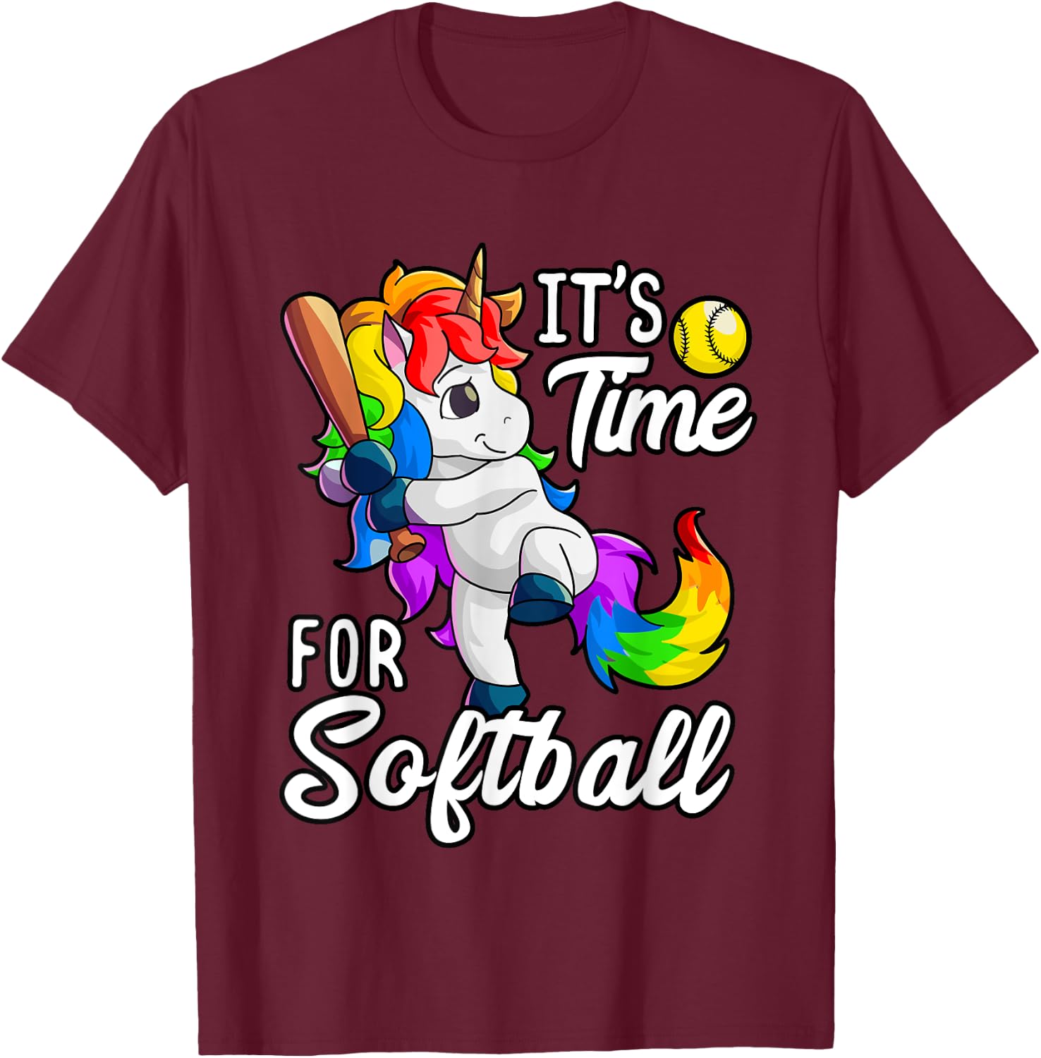 Unicorn Softball Shirt Girls Women Softball Player T-Shirt - T-Shirt | Maroon