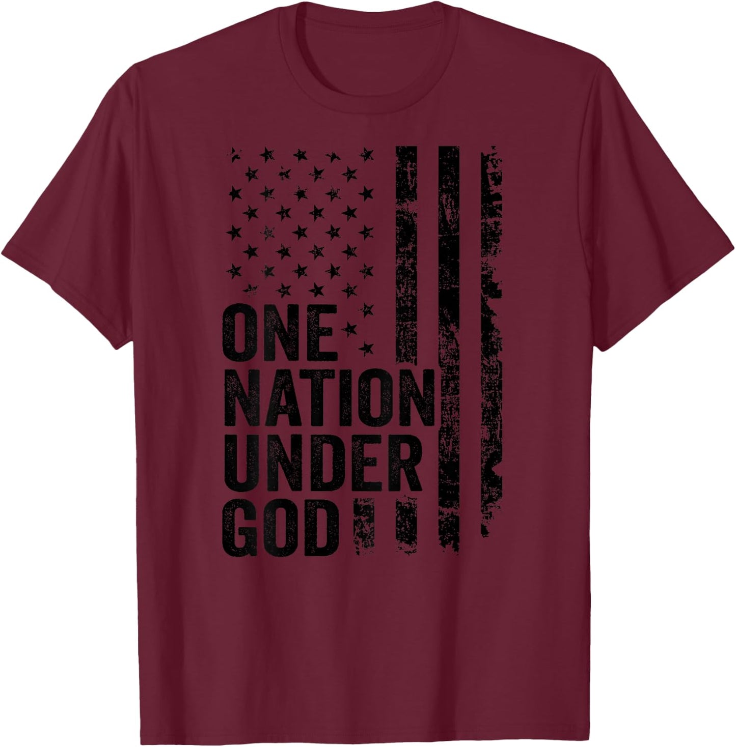 One Nation Under God - Christian Faith USA Flag (ON Back) T-Shirt - T-Shirt | Maroon