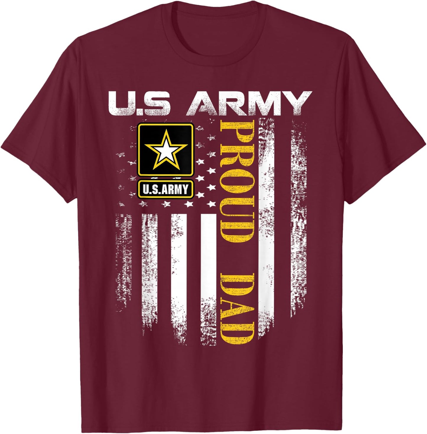 Vintage U.S. Army Proud Dad with American Flag Gift T-Shirt - T-Shirt | Maroon