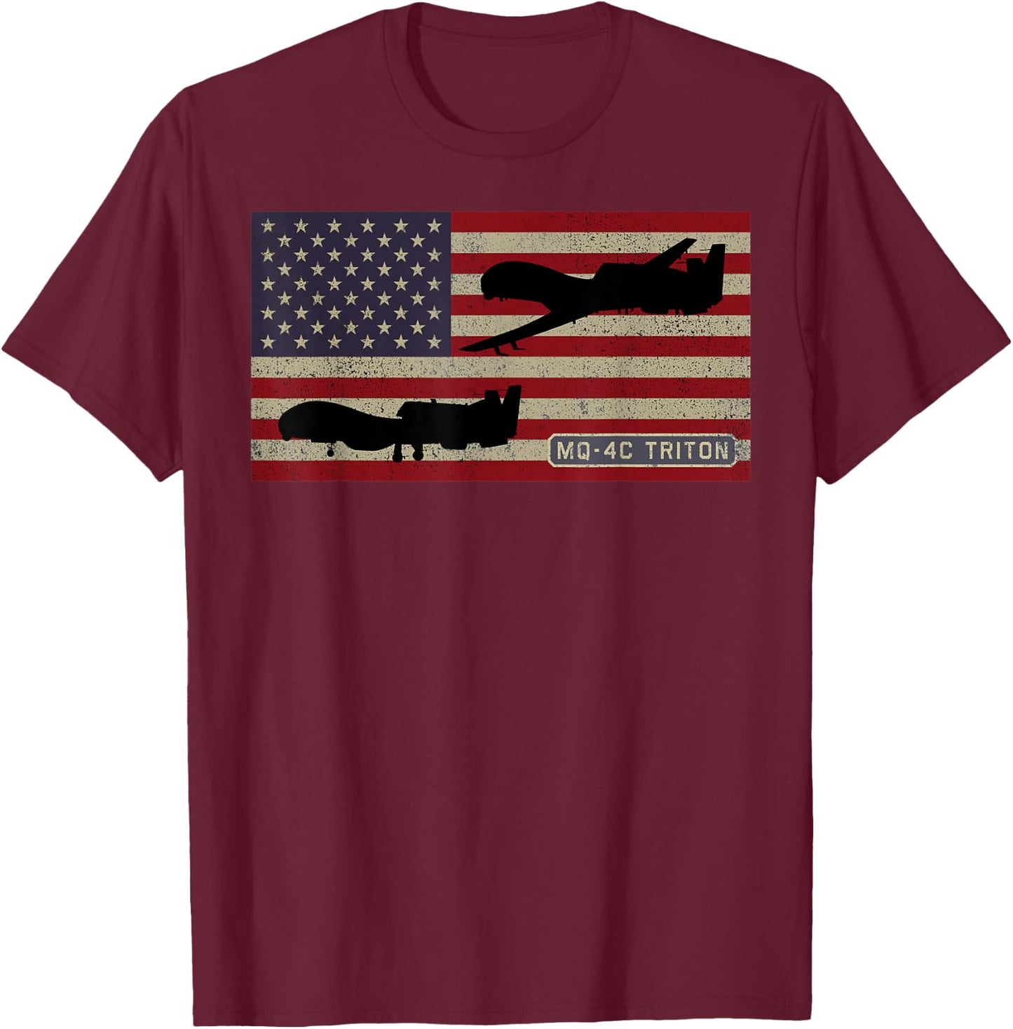 MQ-4C Triton Military UAV Drone American Flag T-Shirt - T-Shirt | Maroon