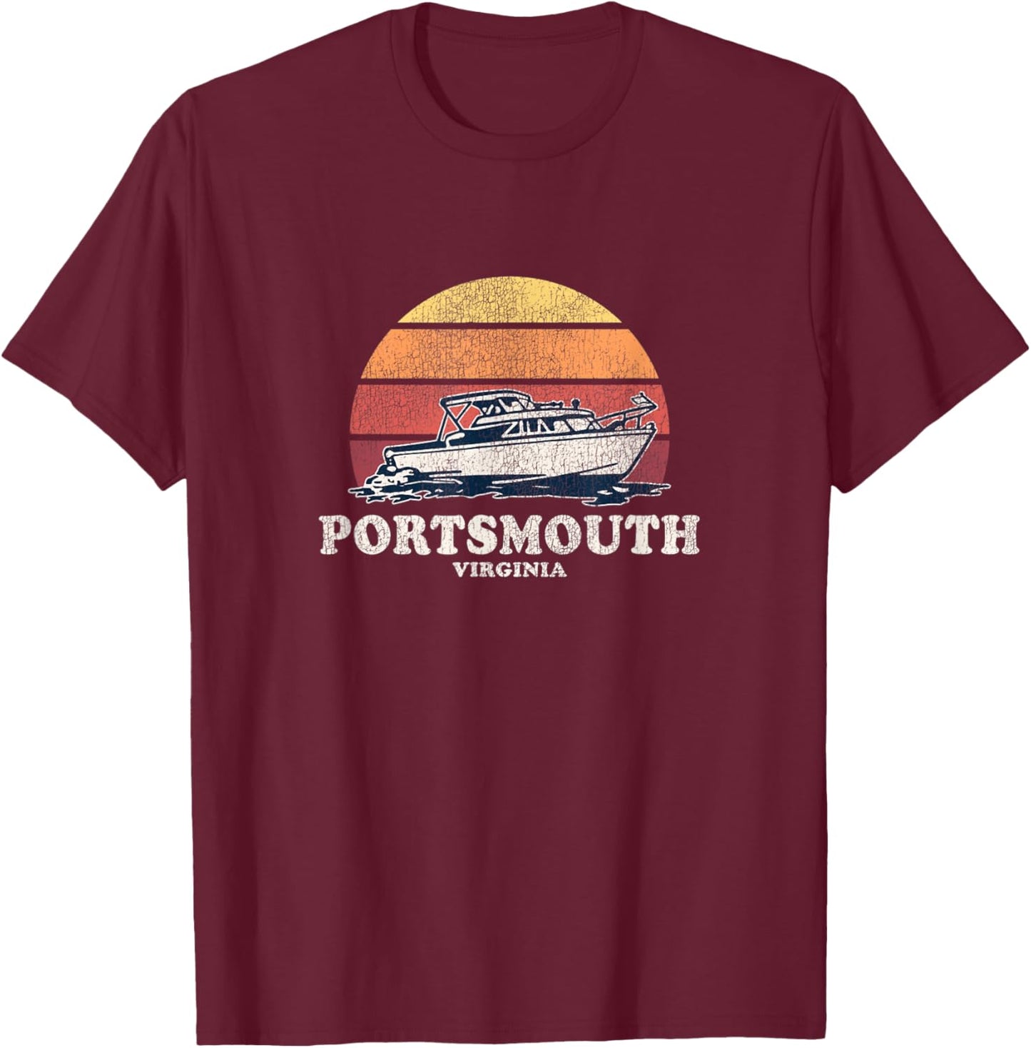 Portsmouth VA Vintage Boating 70s Retro Boat Design T-Shirt - T-Shirt | Maroon