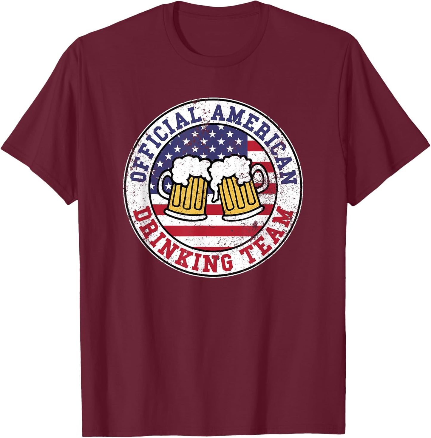 Official American Drinking Team Logo Funny Drinking Team T-Shirt - T-Shirt | Maroon