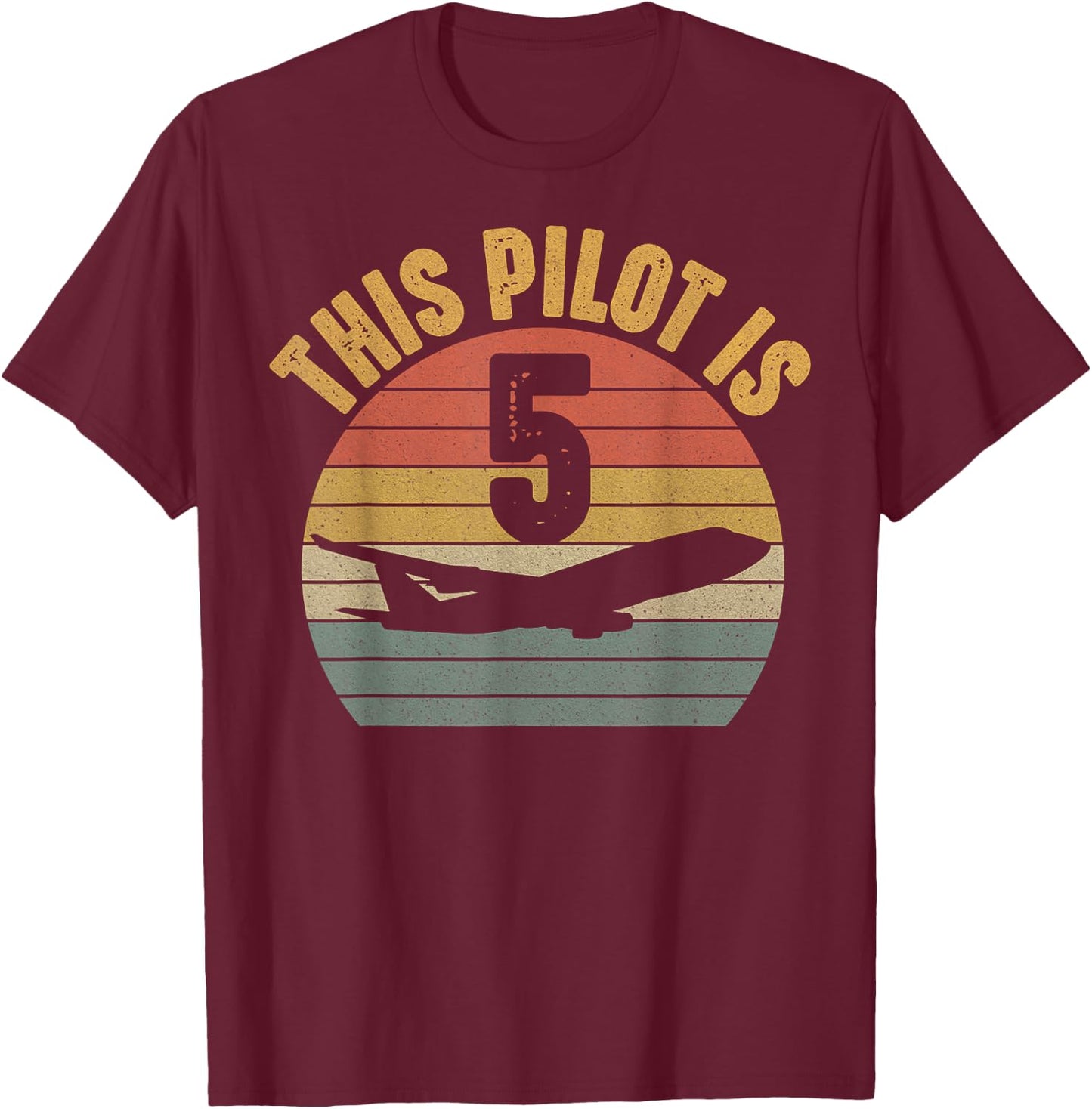 5 Year Old Airplane Pilot 5th Birthday Aviation T-Shirt - T-Shirt | Maroon