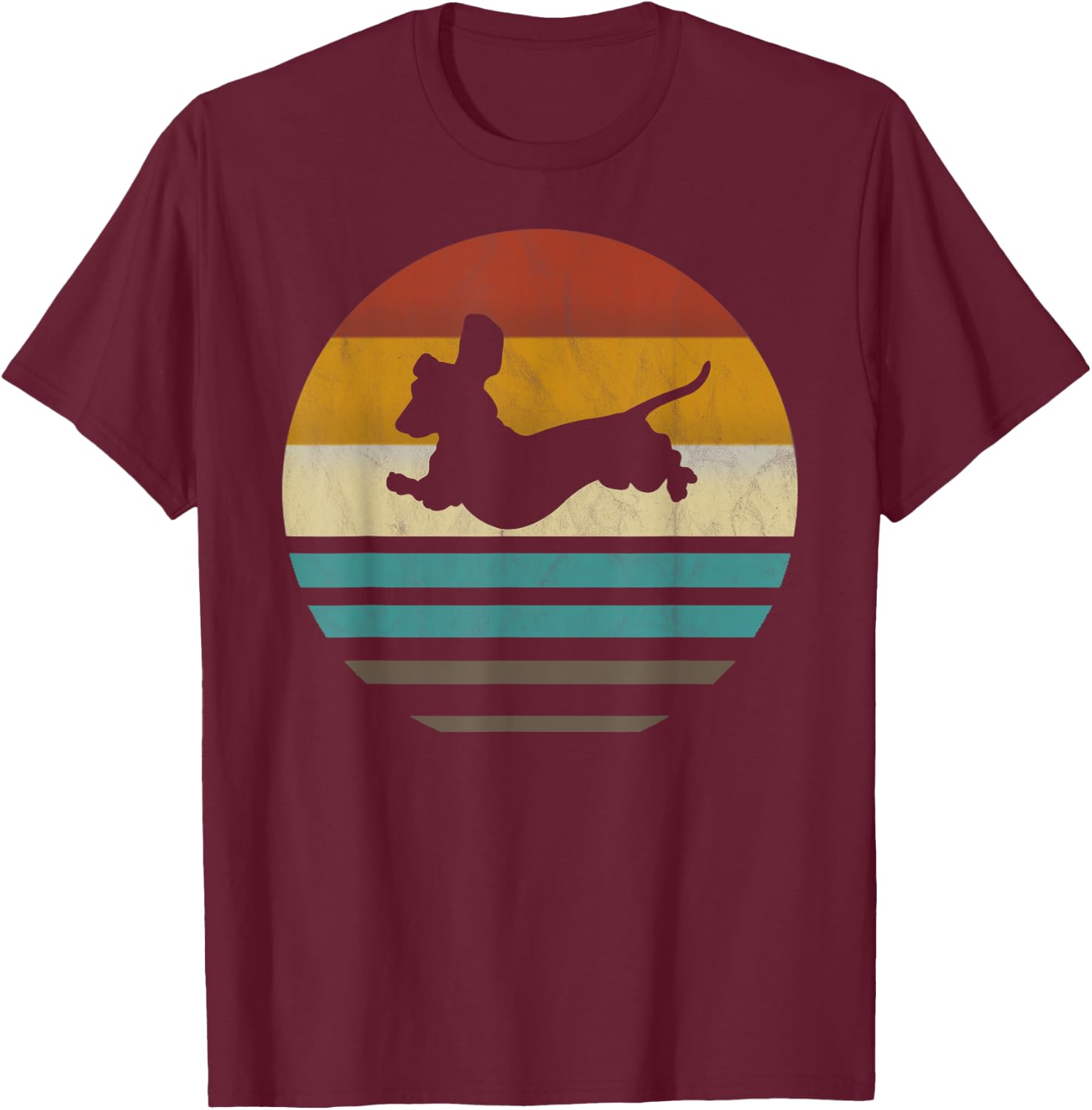 Dachshund Vintage Silhouette 60s 70s Retro grunge Dog Lover Women Girls Kids T-Shirt - T-Shirt | Maroon