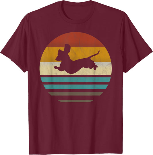 Dachshund Vintage Silhouette 60s 70s Retro grunge Dog Lover Women Girls Kids T-Shirt - T-Shirt | Maroon