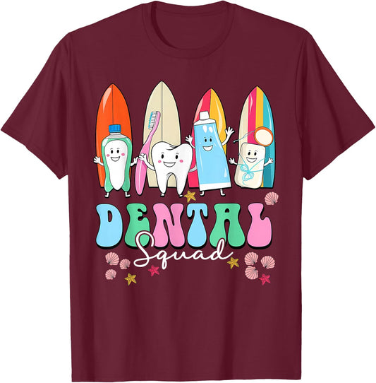 Dental Squad Summer Dentist Tooth Dental Hygienist Vacation T-Shirt - T-Shirt | Maroon