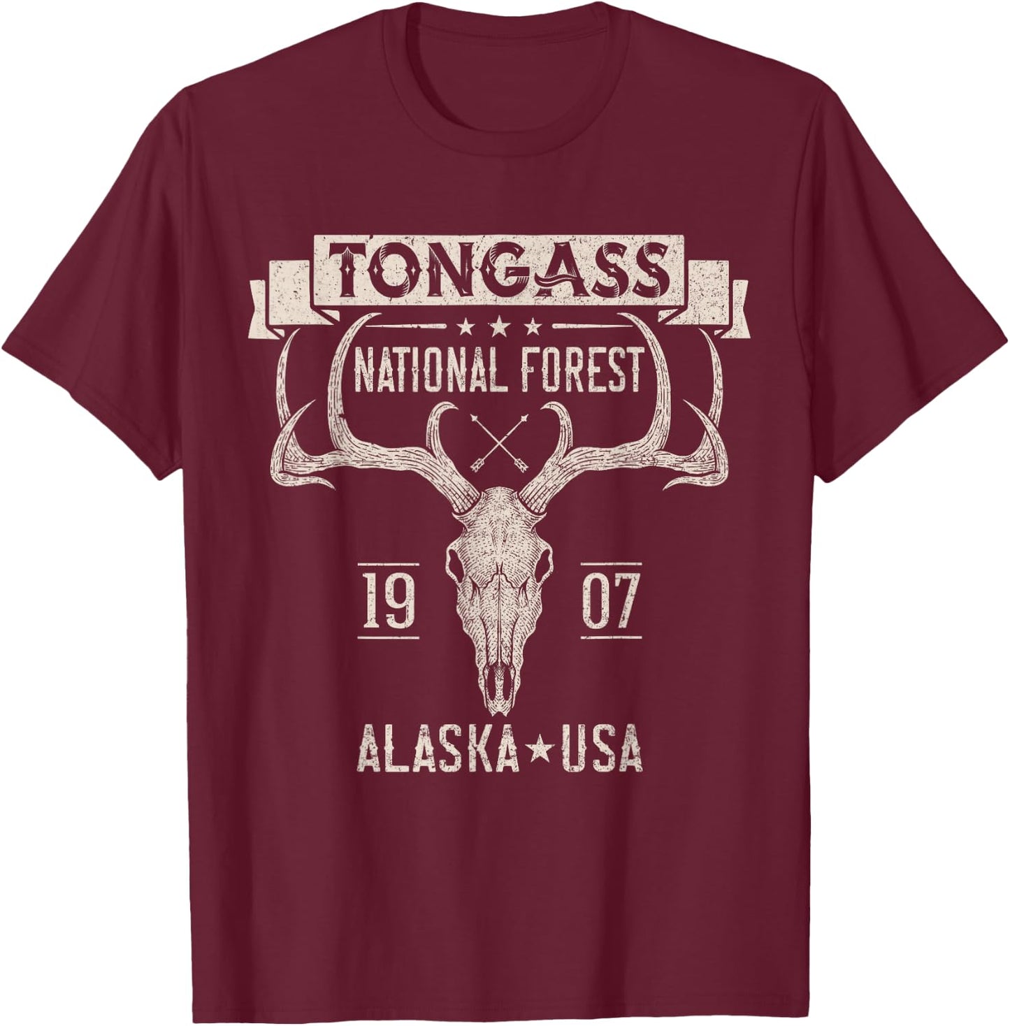 Tongass National Forest Alaska Elk Hiking Trails Souvenir T-Shirt - T-Shirt | Maroon