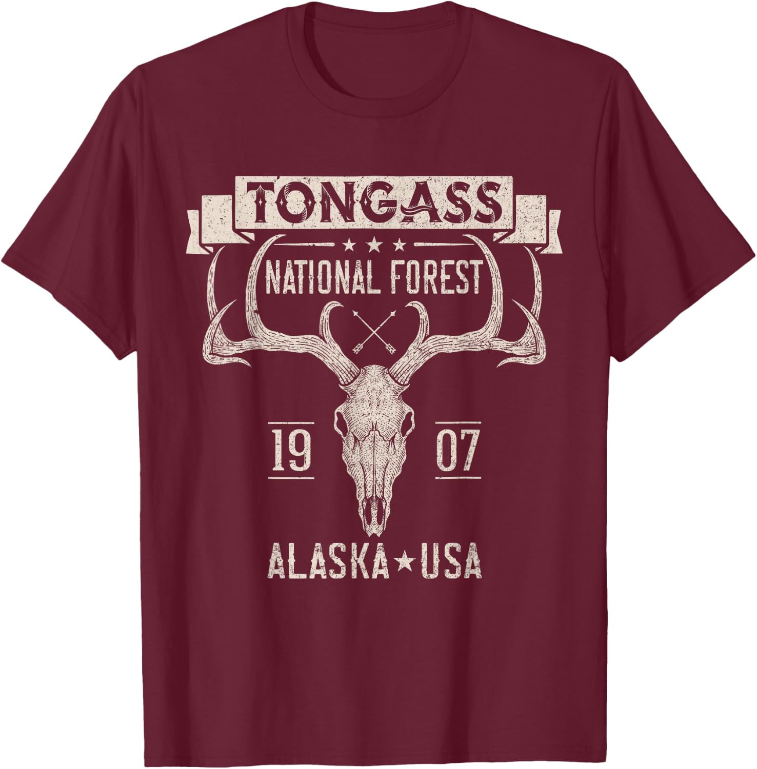 Tongass National Forest Alaska Elk Hiking Trails Souvenir T-Shirt - T-Shirt | Maroon