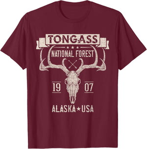 Tongass National Forest Alaska Elk Hiking Trails Souvenir T-Shirt - T-Shirt | Maroon