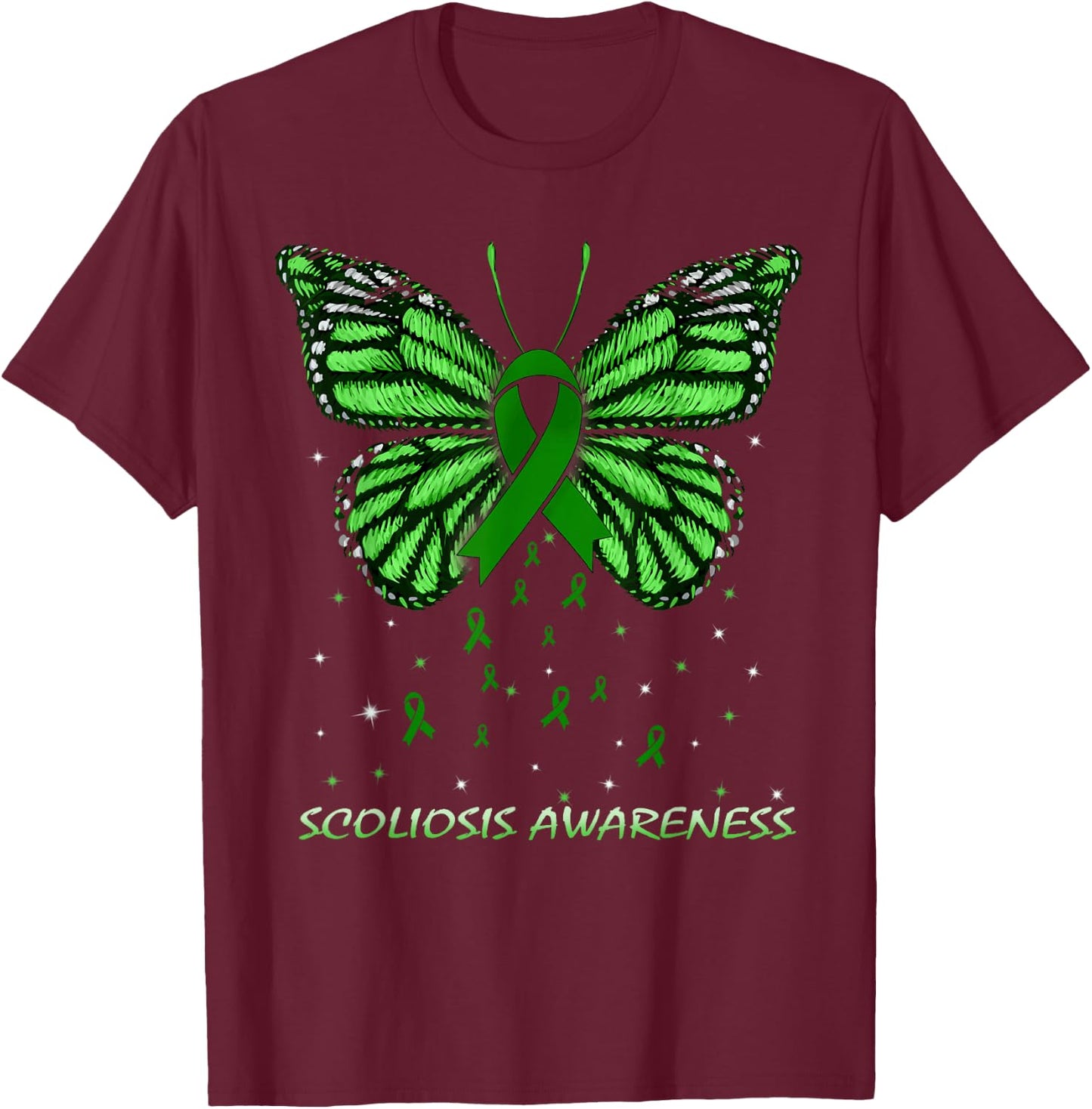 Scoliosis Awareness Butterfly T-Shirt - T-Shirt | Maroon