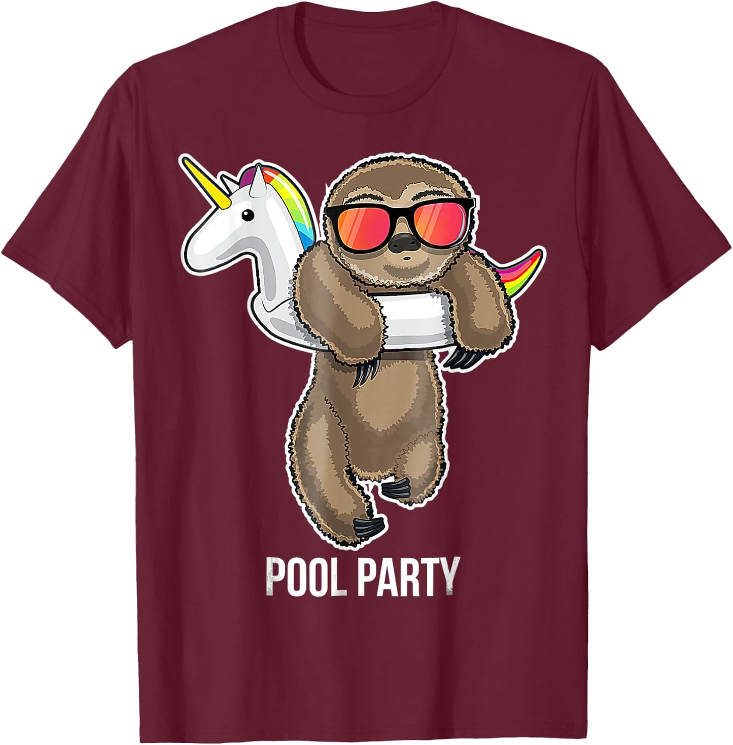 Pool Party Sloth Unicorn Float Funny Sloth Gifts T-Shirt - T-Shirt | Maroon