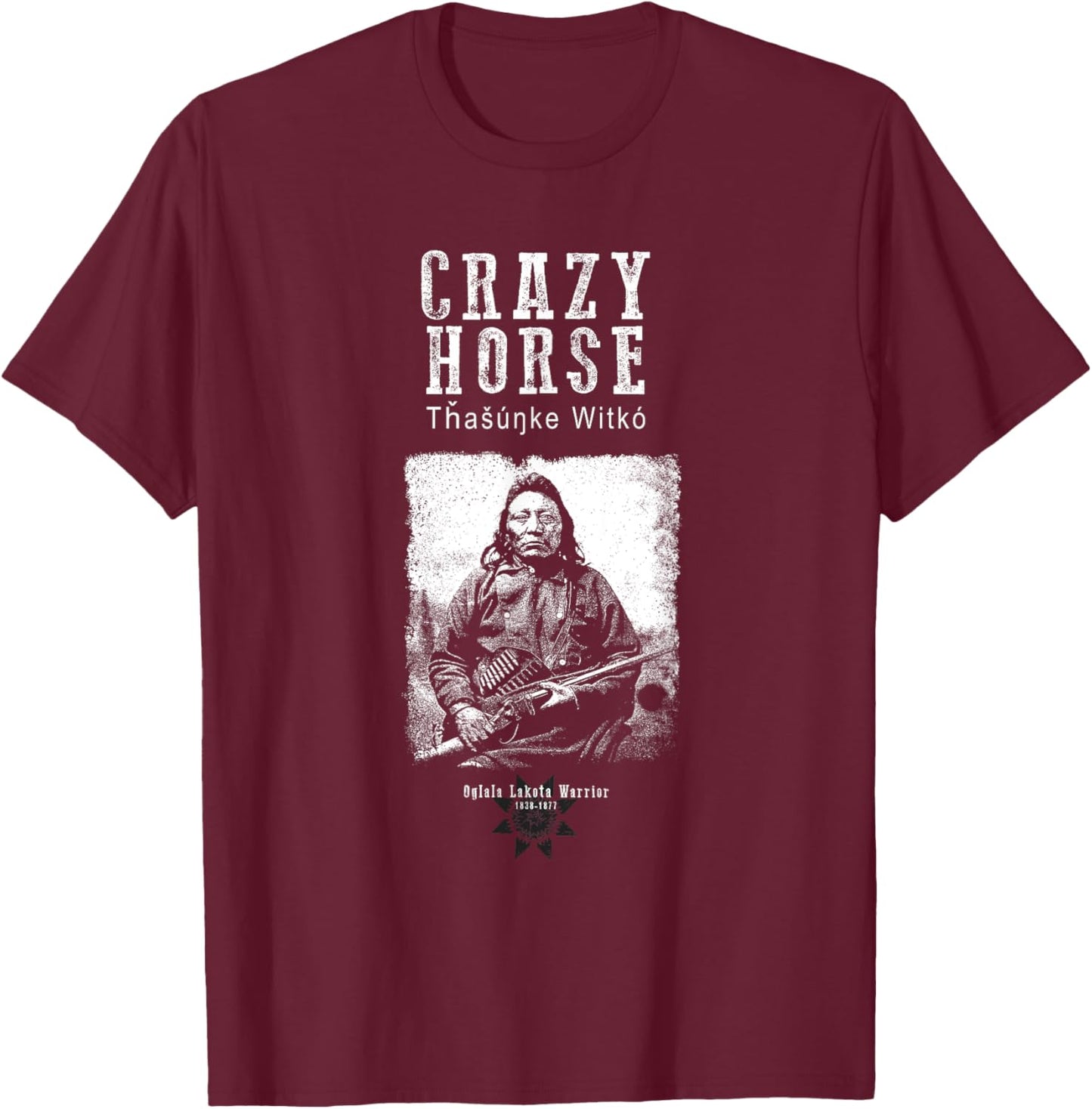 Tfantasy Men's Crazy Horse Lakota Chief Warrior Sioux American Indian - Black - Small T-Shirt - T-Shirt | Maroon
