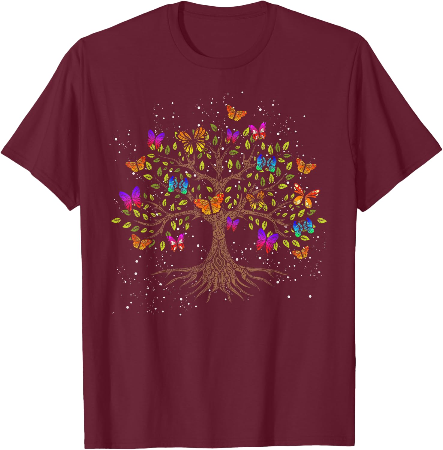 Colorful Insect Animal Butterfly Tree Beautiful Butterfly T-Shirt - T-Shirt | Maroon