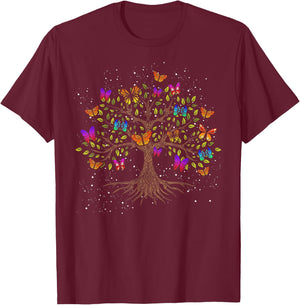 Colorful Insect Animal Butterfly Tree Beautiful Butterfly T-Shirt - T-Shirt | Maroon